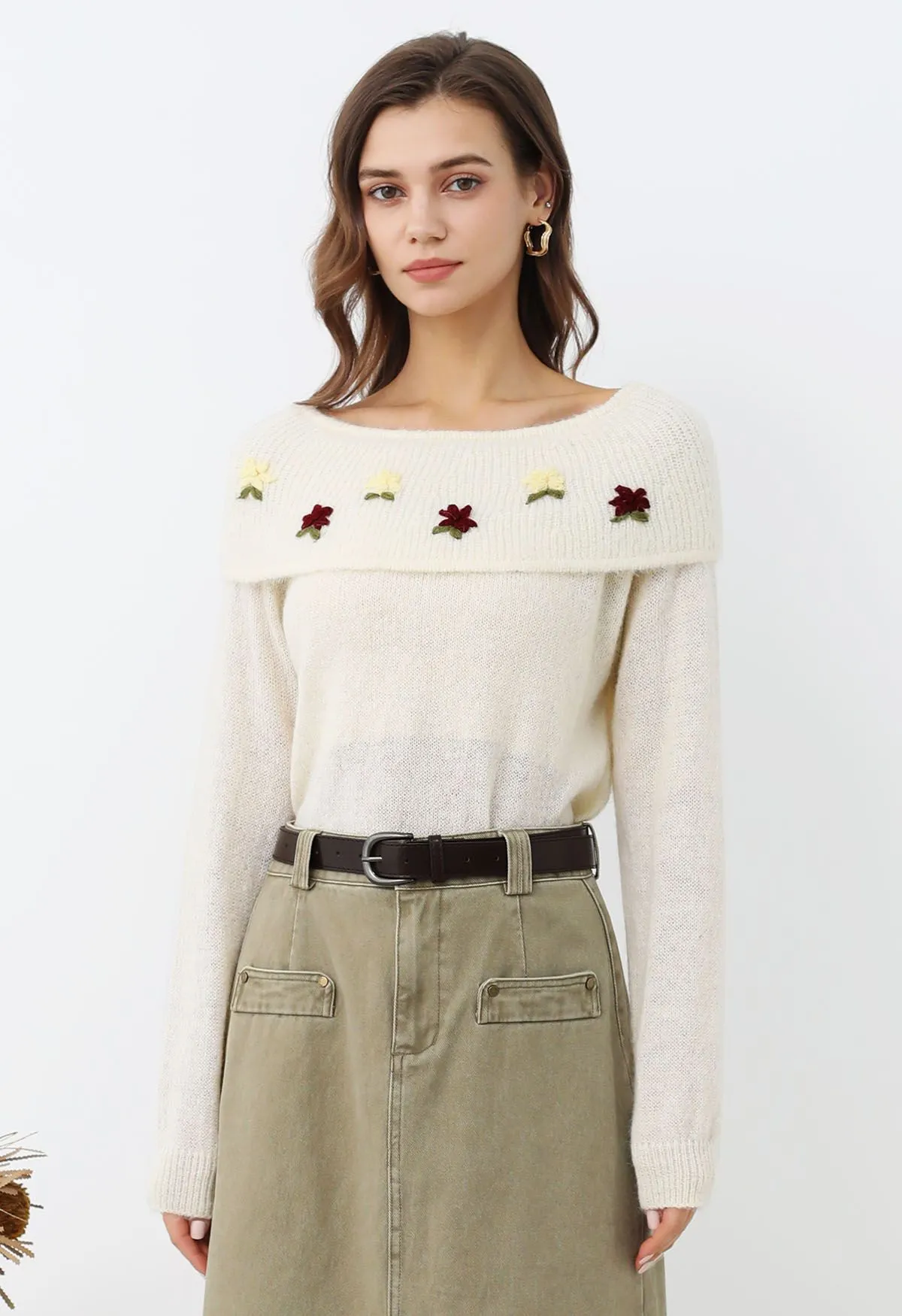 Adorable haut en tricot à épaules repliables avec motif Stitch Posy