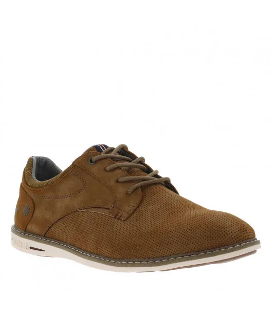 Baskets basses cognac style derbies avec des lacets ronds et aspect perforées