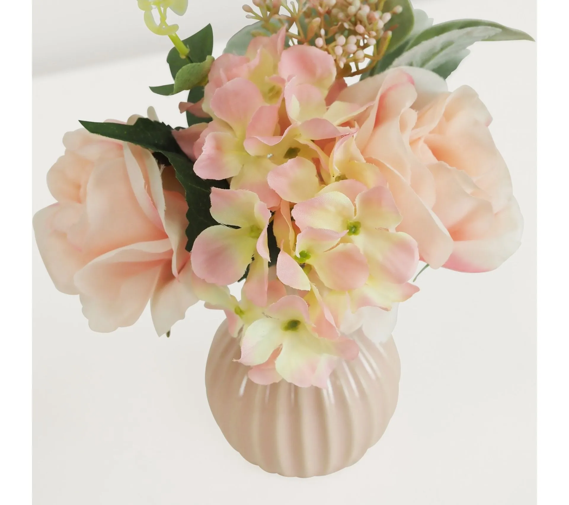 Bouquet Artificiel De Fleurs Roses En Pot 25cm Lot De 2