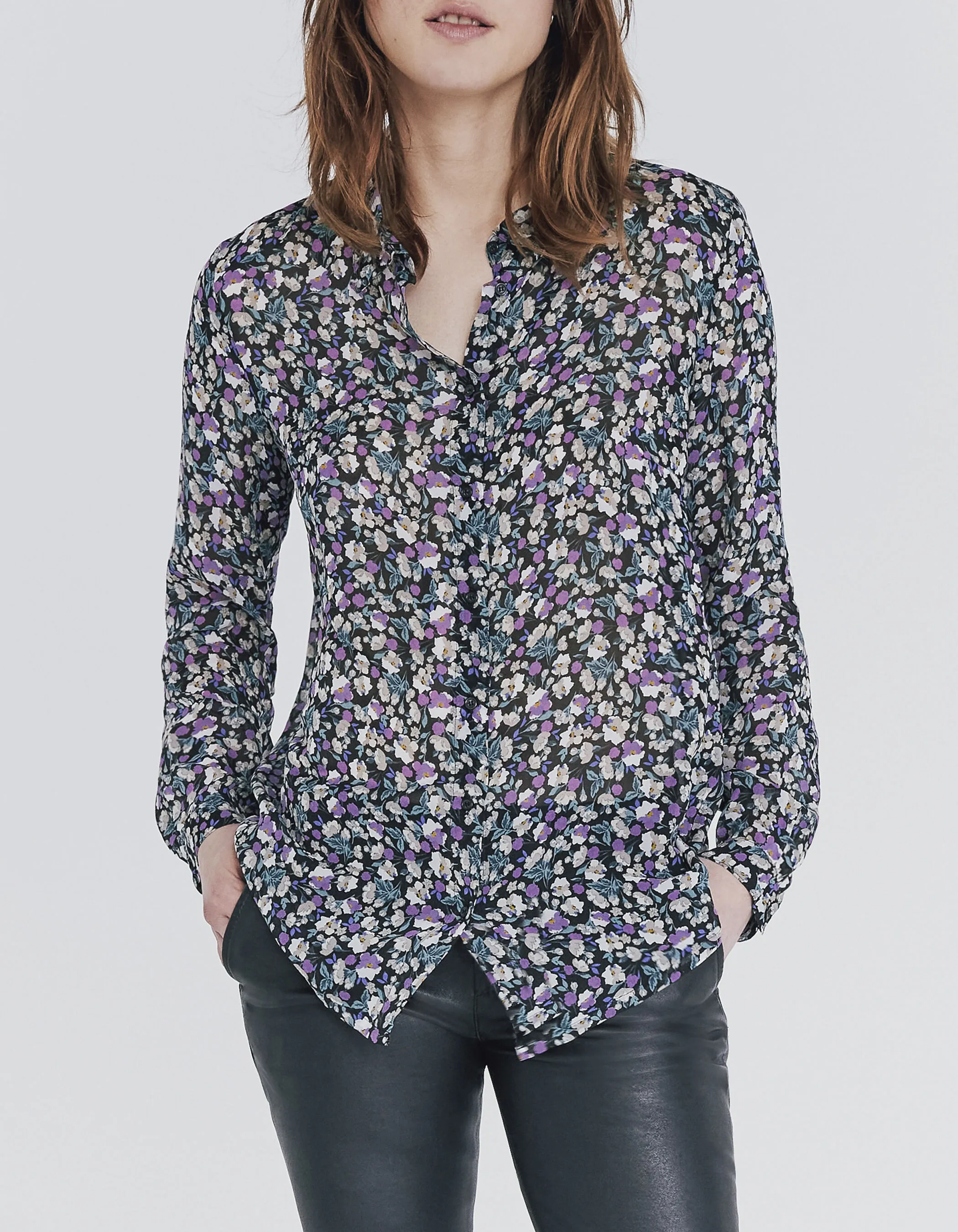 Chemise en viscose imprimé brassée de fleurs femme