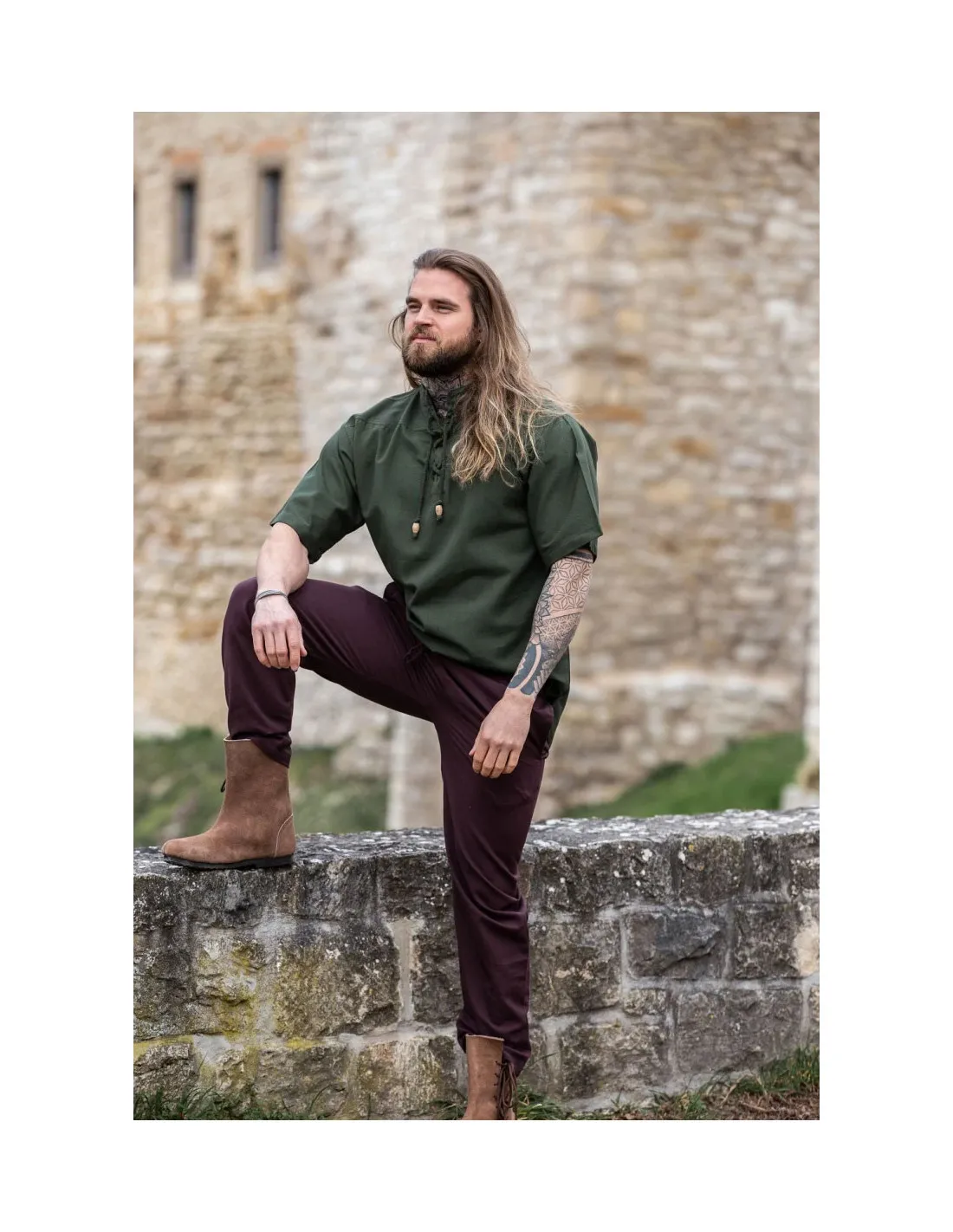 Chemise médiévale à manches courtes et cravates, verte ⚔️ Boutique Épées