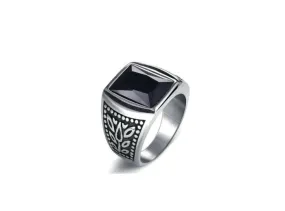 Chevalière homme carré noir