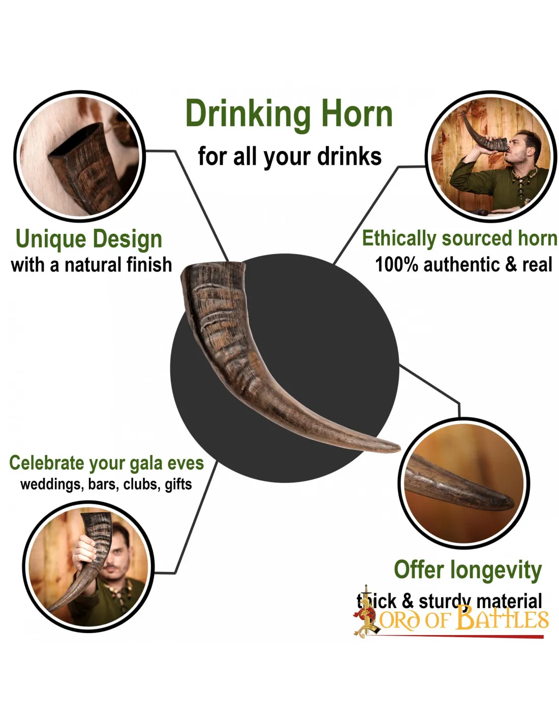 Corne de buffle Viking pour boire à la main ⚔️ Boutique Épées