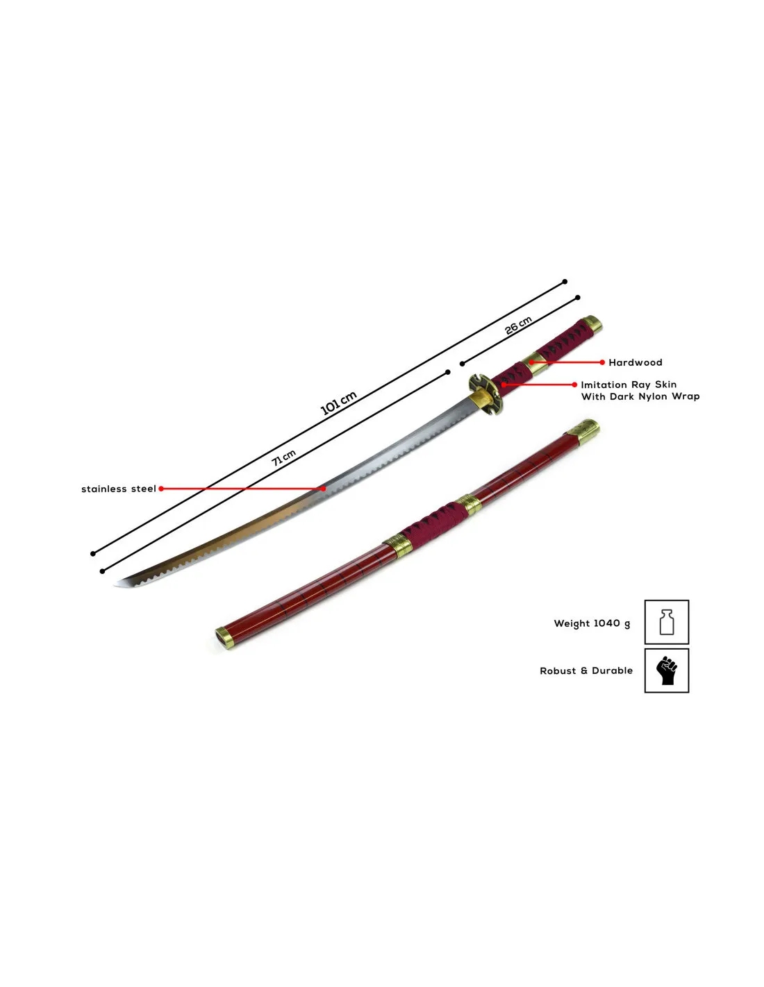 Katana Zoro Roronoa, forgé et affûté à la main, One Piece ⚔️ Boutique Épées