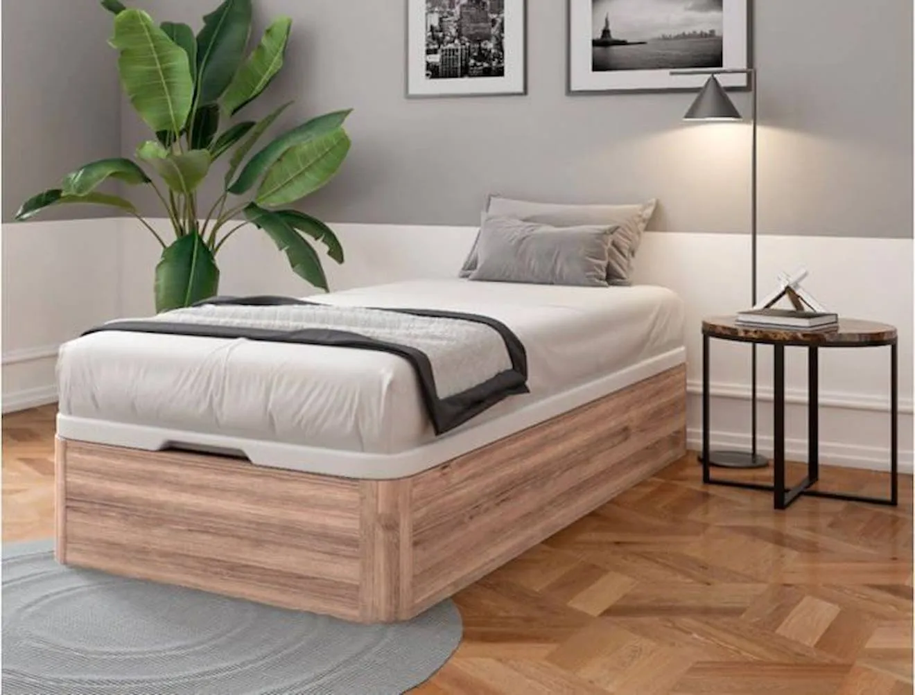 Lit coffre 90x200 TEMMA - Chêne naturel marron - Chambrekids