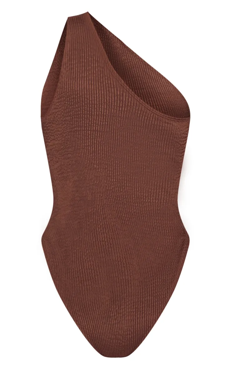 Maillot de bain asymétrique marron chocolat crêpé à découpe