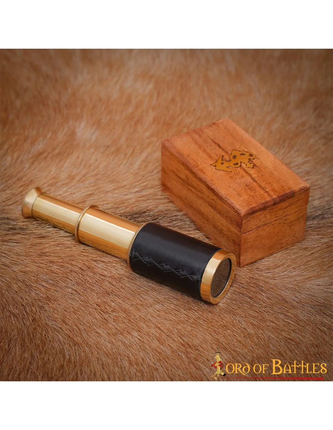 Mini télescope en laiton pur avec boîte en bois ⚔️ Boutique Épées