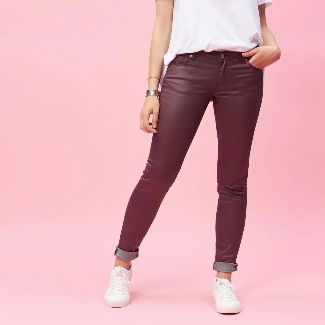 Pantalon 5 poches en coating femme - Rouge | 3 Suisses