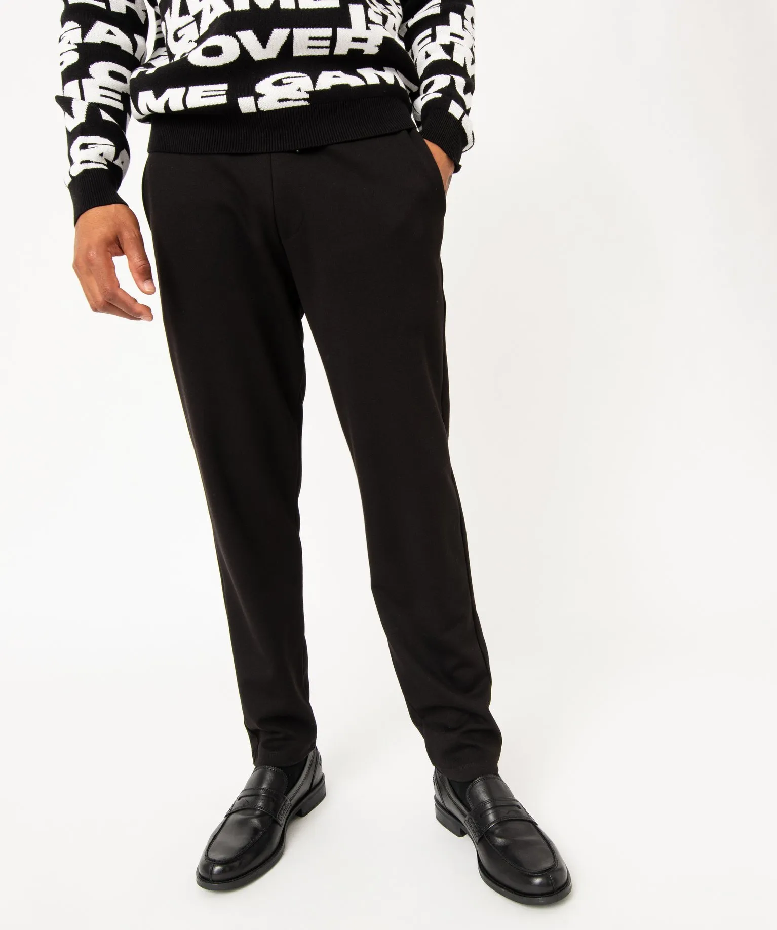pantalon en maille sergee casual homme noir