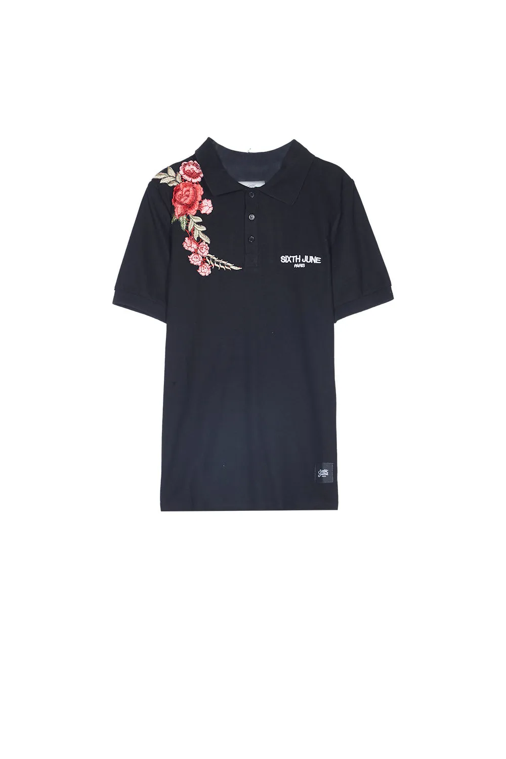 Polo brodé roses noir
