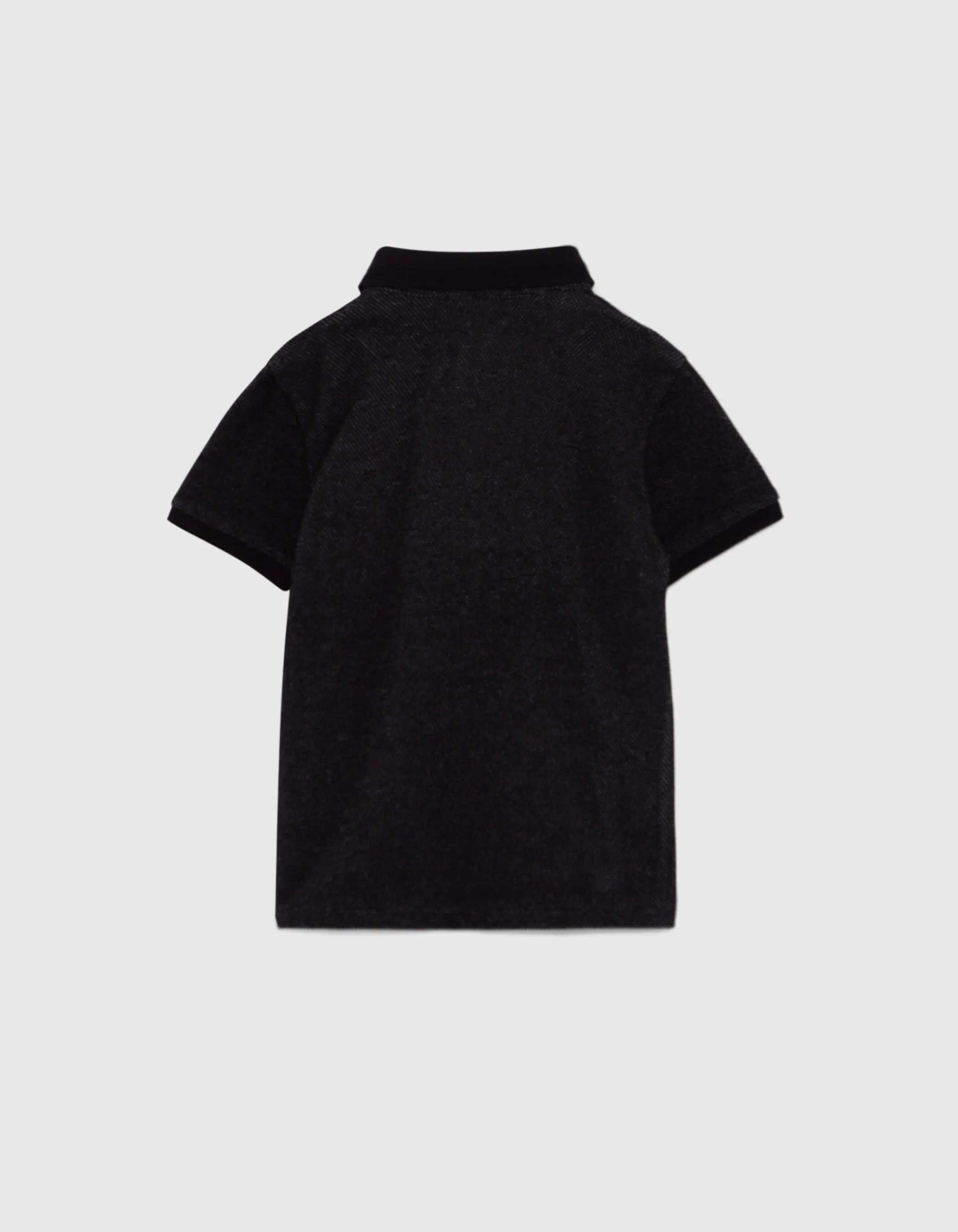 Polo noir trompe-l'oeil col chemise blanc garçon