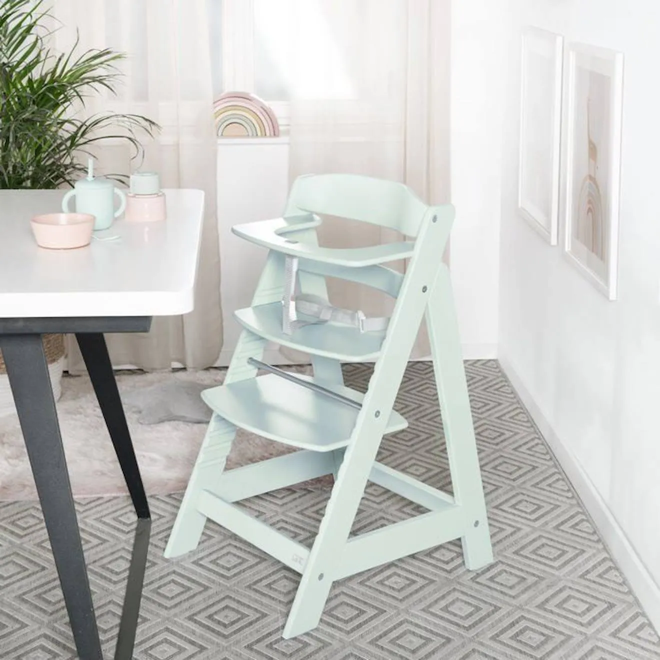 ROBA Chaise Haute Évolutive Sit Up Flex - Utilisable Jusqu'à la Chaise d'Adolescent - Bois Vert Menthe vert - Roba