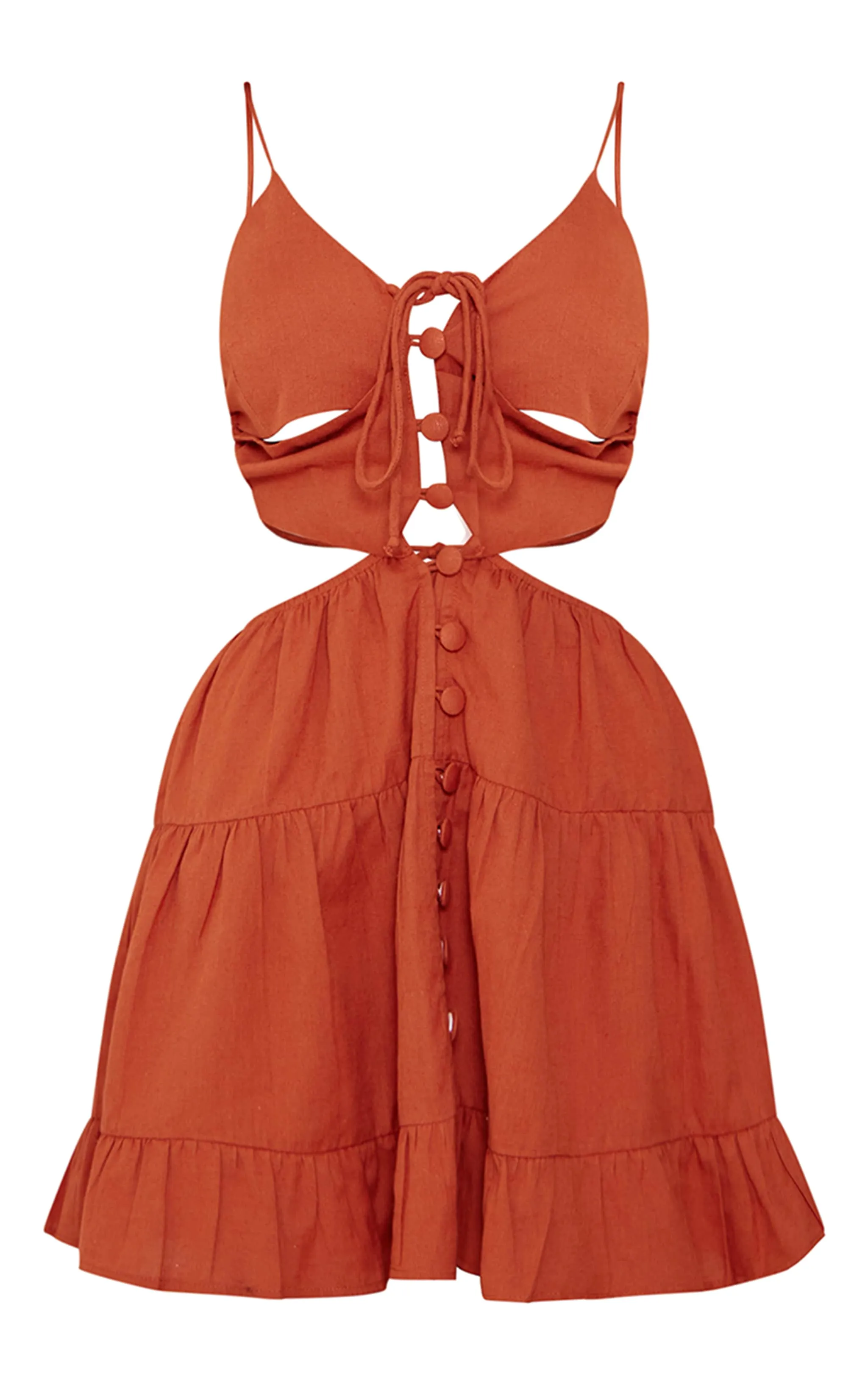 Robe droite rouille découpée à bretelles