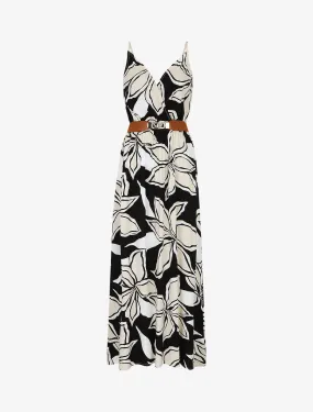 Robe longue à imprimé grandes fleurs - Noir