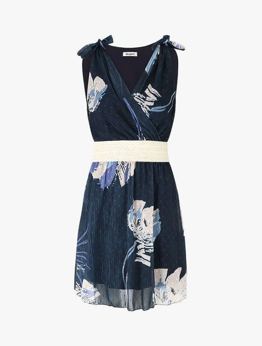 Robe mi-longue sans manches imprimé fleurs abstraites
