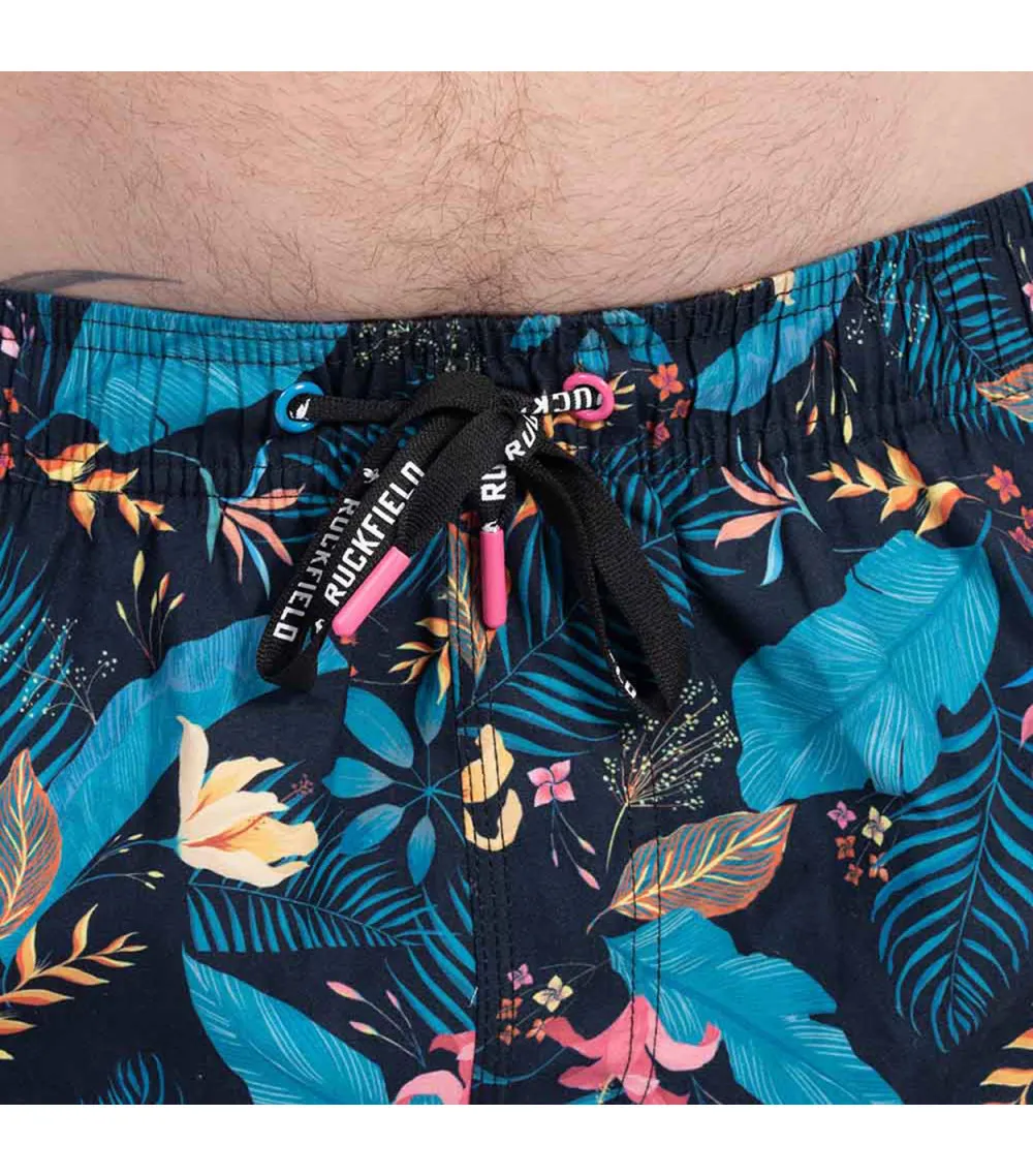 Short de bain Ruckfield bleu nuit imprimé tropical