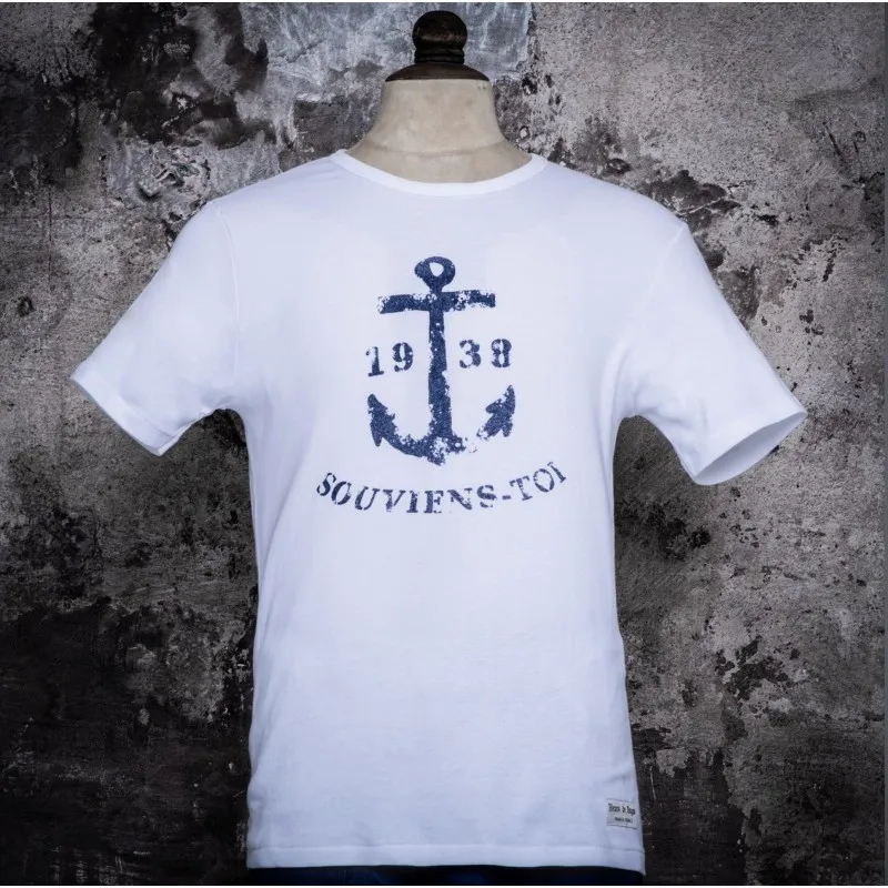T-Shirt tubulaire coton marine "Souviens-Toi 1938" - Fleurs de Bagne