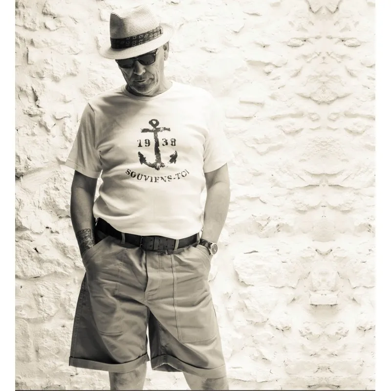 T-Shirt tubulaire coton marine "Souviens-Toi 1938" - Fleurs de Bagne