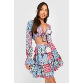 Tall – Mini-jupe imprimé bandana à volants – Bleu