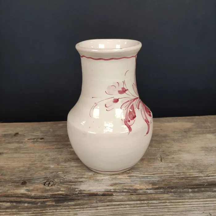 Vase artisanal en faïence à fleurs roses - Le palais des bricoles